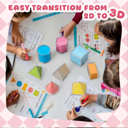 Faccito Geometric Solids 3D Shapes & 2D Folding Nets Folding Shapes Early Math Multicolored Blocks Manipulatives and Geometry Set for Classroom Homeschool Math Teacher Supplies (8 Styles)