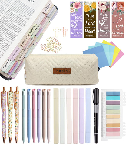 PartyGalore Bible Study Supplies Journaling Kit with Tabs and Highlighter, Pen Case, Bookmark, Bible Annotation kit, Bible Study Group Essentials Accessories for Women Students Christian Gifts