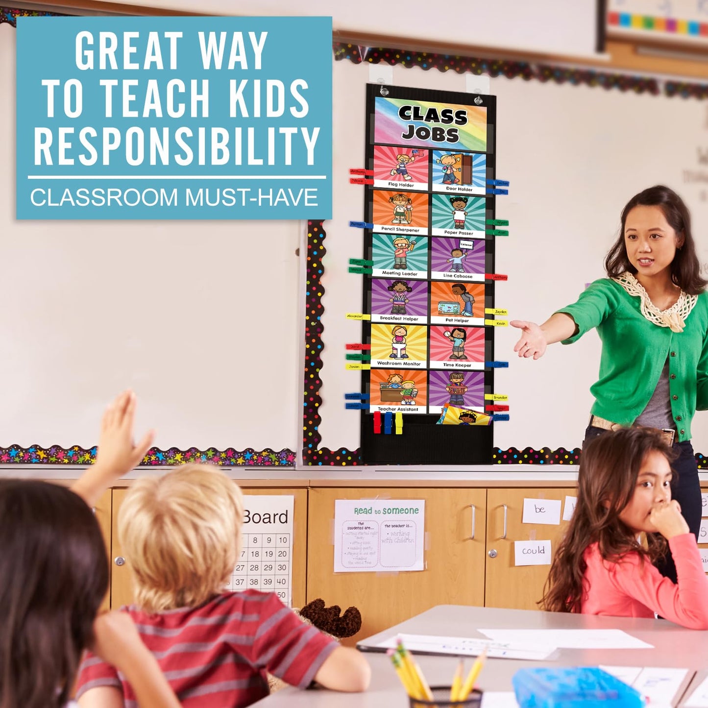 Jobs Pocket Chart with 47 Cards for Classroom, Class Management Helpers Black Chart for Preschool Elementary Homeschool, Teachers Must Haves Educational Supplies for Students
