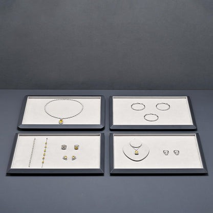 Oirlv Gray Leather Jewelry Display Tray with Microfiber Lining, Premium Square Corner Organizer