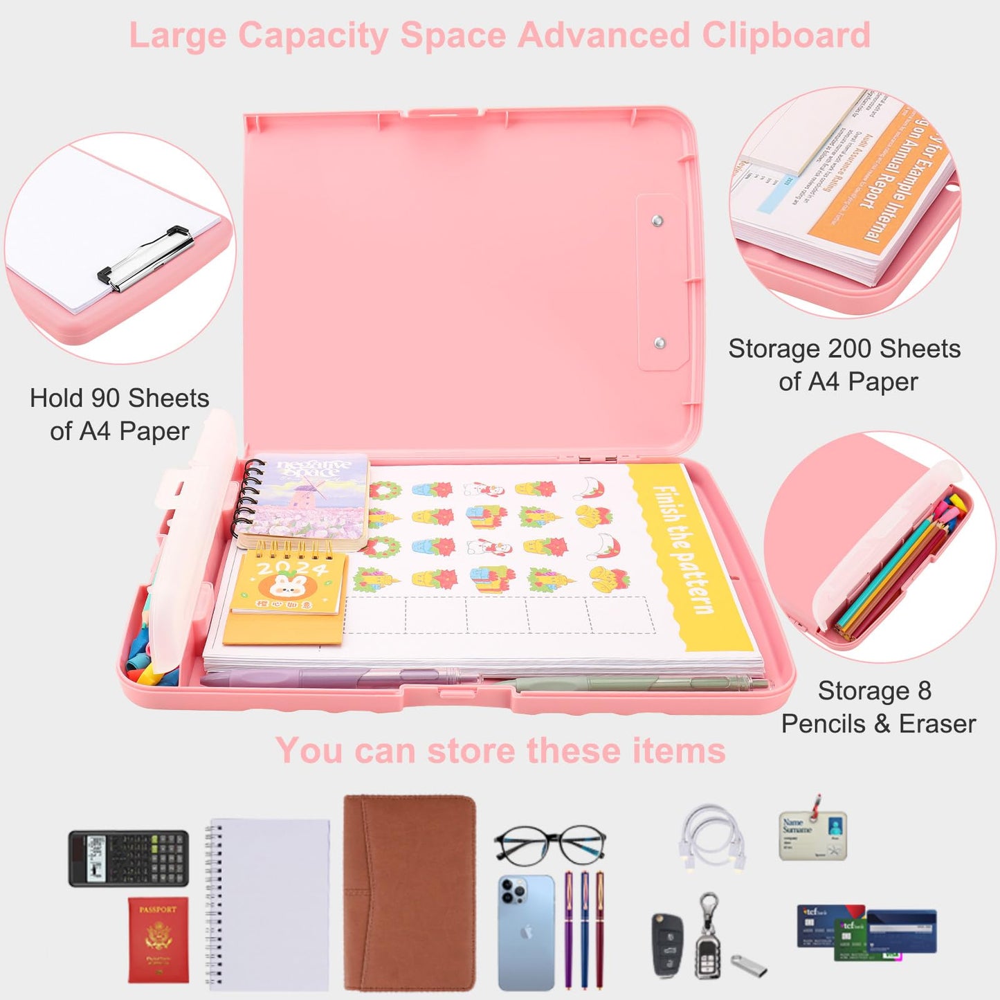 SFLHHDM Clipboard with Pen Holder, Legal Size Nursing Clipboards with Storage, Plastic Clip Boards for Writing, Lightweight Cute Clipboard Storage with Low Profile Clip for Work, Office