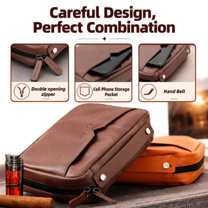 King's palace Portable Cigar Humidor & Leather Travel Cigar Case, with 5-Cigar Holder, 3 Accessory Pockets, 3 Credit Card Slots | Cigar Accessories Gift Set for Men