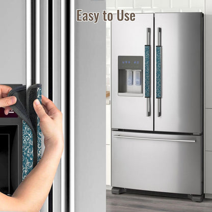 Non Slip Refrigerator Handle Covers 2pcs ,Neoprene Refrigerator Door Handle Covers For Fridge, Oven, Dishwasher & Microwave, Decorative Kitchen Appliance Handle Covers,Baroque Scrollwork Peacock Blue