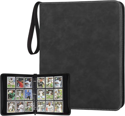 GERMUN 3 Ring 9 Pocket Zipper Card Binder, 720 Double Sided Standard PU Trading Card Album Folder for TCG & Sports Cards, Not Fit Top Loaders (Marble Black)