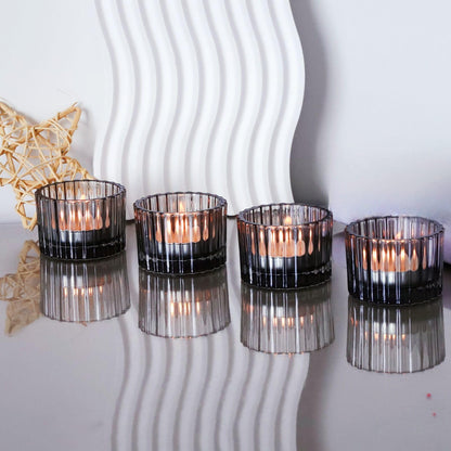 VOHO Classic Grey Tealight Candle Holder for Modern Home Decor, Set of 12 Tea Light Candle Holder Glass Ribbed Gifts for Thanksgiving Holiday, Small Votive Candle Holders for Birthday Themed Party