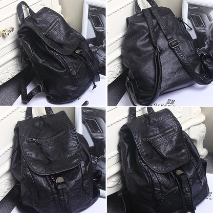 AlwaySky Women Hobo Drawstring Backpack Travel Daypack Satchel Soft Faux Leather Purse Shoulder Bags Black