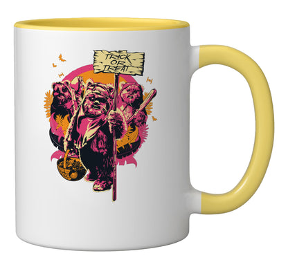 Star Wars Ewoks Wicket W. Warrick Trick or Treat Halloween Ceramic Mug, Yellow/White