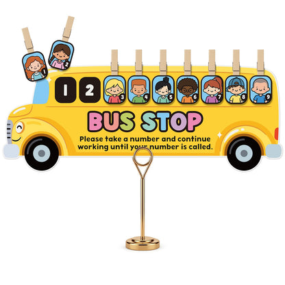 Tinlade School Bus Classroom Management Tools Teacher Waiting Room Sign Girl Style Waiting Room Numbers Classroom Set with Wooden Clips for Back to School Elementary Teacher Supplies