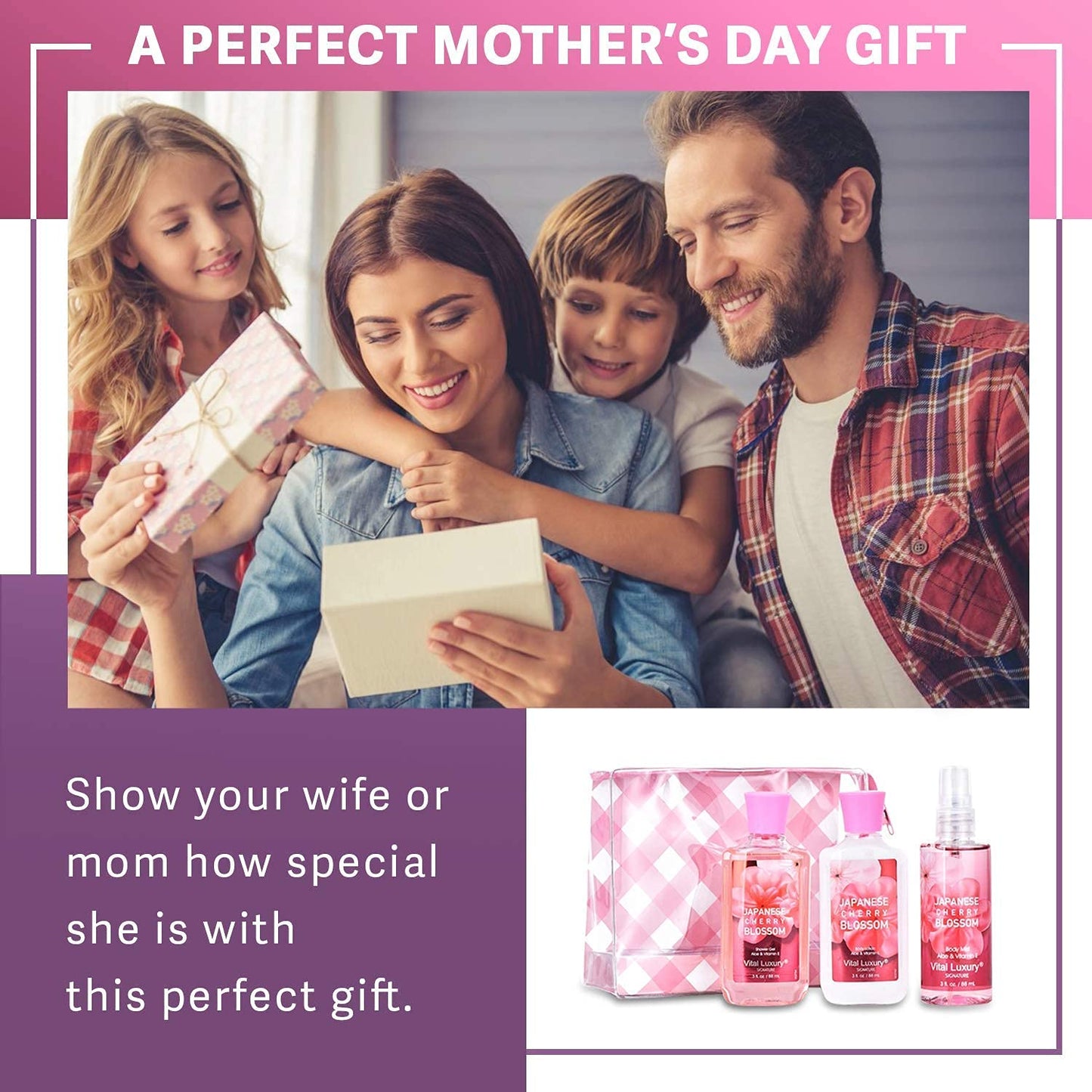 Vital Luxury Bath & Body Care Travel Set - Home Spa Set with Body Lotion, Shower Gel and Fragrance Mist, Personal Body Care Travel Set for Birthday Christmas New Year Gifts(Japanese Cherry Blossom)