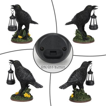 Rempry Solar Garden Crow Statue Decor, Gothic Crow Light for Yard Lawn Patio Outdoor, Unique Birthday Housewarming Halloween Gifts for Mom Family, Friend