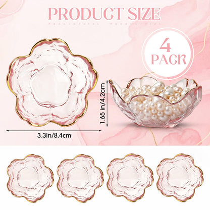 LOYIM 4 Pack Glass Jewelry Dish Small Flower Ring Holder Trinket Tray for Earrings Key Vanity Decor for Women Wedding Gift