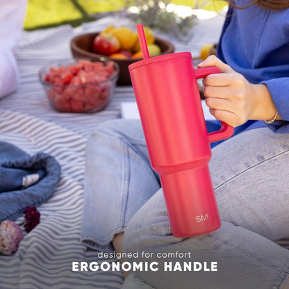 Simple Modern 40 oz Trek Tumbler with Handle and Straw Lid | Cup Holder Friendly Insulated Stainless Steel Travel Mug | 80s Mix