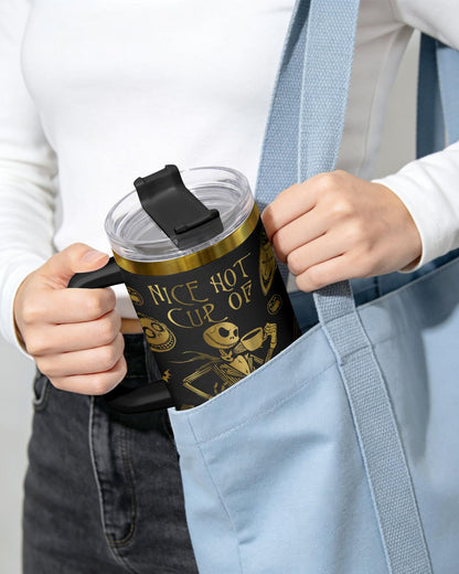 34HD Nightmare Before Coffee Tumbler 40oz with Handle and Straw, Laser Engraved Skeleton Insulated Travel Coffee Cup - Cartoon Character Gifts on Birthday for Cafe Lovers, Men & Women