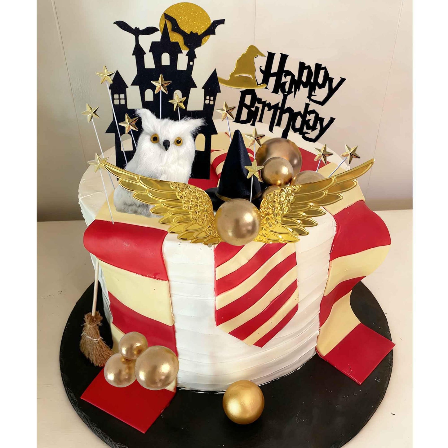 26 PCS Wizard Birthday Party Cake Decorations Set, Happy Birthday Acrylic Cake Topper with Magic Hat, Broom, Castle, Wings, Stars, Balls