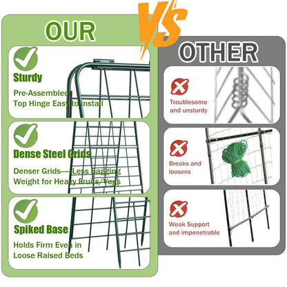 Heavy Duty 50"x17" Adjustable A-Frame Trellis for Climbing Plants – Rust-Proof Metal Garden Trellis with Dense Grid Design, Perfect for Raised Beds, Tomatoes, Cucumbers & Outdoor Vines (Green, 2 Pcs)
