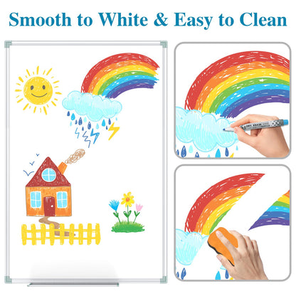 Lockways White Board Dry Erase Board 36 x 24 Inch, Magnetic Whiteboard 3 x 2, Silver Aluminium Frame for School Office and Home
