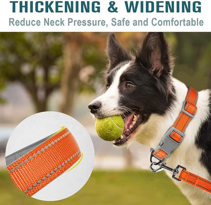 Dog Collar for Medium Small Large Dogs Reflective with Leash,Collar and Leash for Dogs,Soft Neoprene Padded 2 Pack(Orange,M)