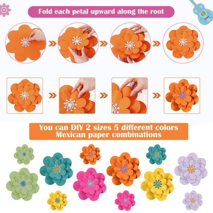 Mooliwe Paper Flowers Decorations for Wall DIY 3D Paper Bulletin Board Mexican Flowers Backdrop Decoration for Classroom Back to School Holiday Party(Bright,12 Set)