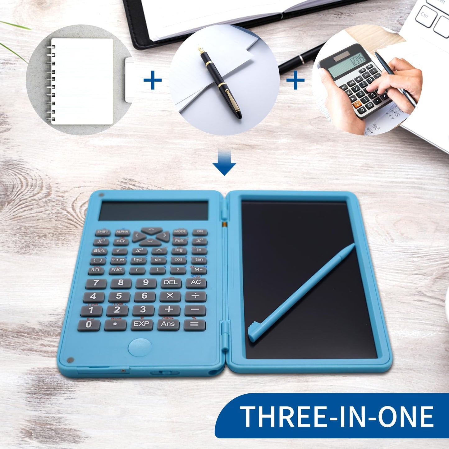 Basic Calculator Notepad with 6.5 Inch LCD Writing Tablet, Rechargeable, Lock Button and E-Pen,12 Digit Display, Also Inkless Drawing/Memo Pads/Planning Boards, Hand-held for Daily and Basic Office