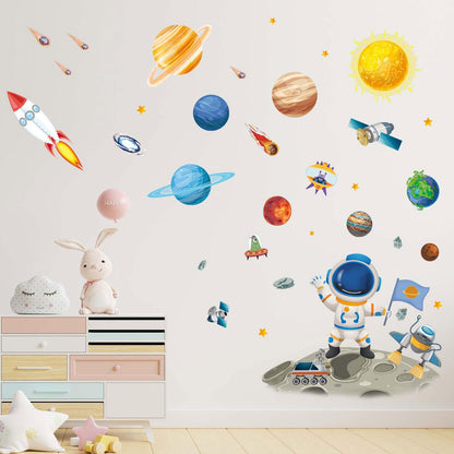 Amimagen Outer Space Astronaut Wall Stickers - Planets Rocket Boys Wall Decals - Baby Nursery Kids Room Daycare Playroom Classroom Wall Decor