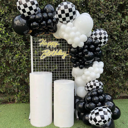 137Pcs Halloween Black & White Balloon Garland Arch Kit with Checkered Mylar Balloons for Spooky Halloween Party Decorations, Haunted House Setup