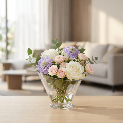WGVI Slant Cut Calyx Glass Vase, Width 7.25", Height 6.25", Clear Terrarium, Candy Dish, Fruit Jar, Floral Container for Wedding Party Event, Home Office Decor, 1 Piece