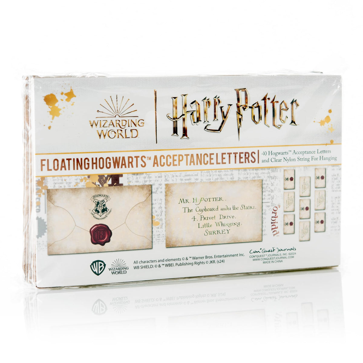 ConQuest Journals Harry Potter Official Floating Hogwarts Acceptance Letters Decoration, 40 Letter Cards & Nylon String for Hanging, Home Decor, Officially Licensed (40-Piece, 4 Strings of 10 Letters)
