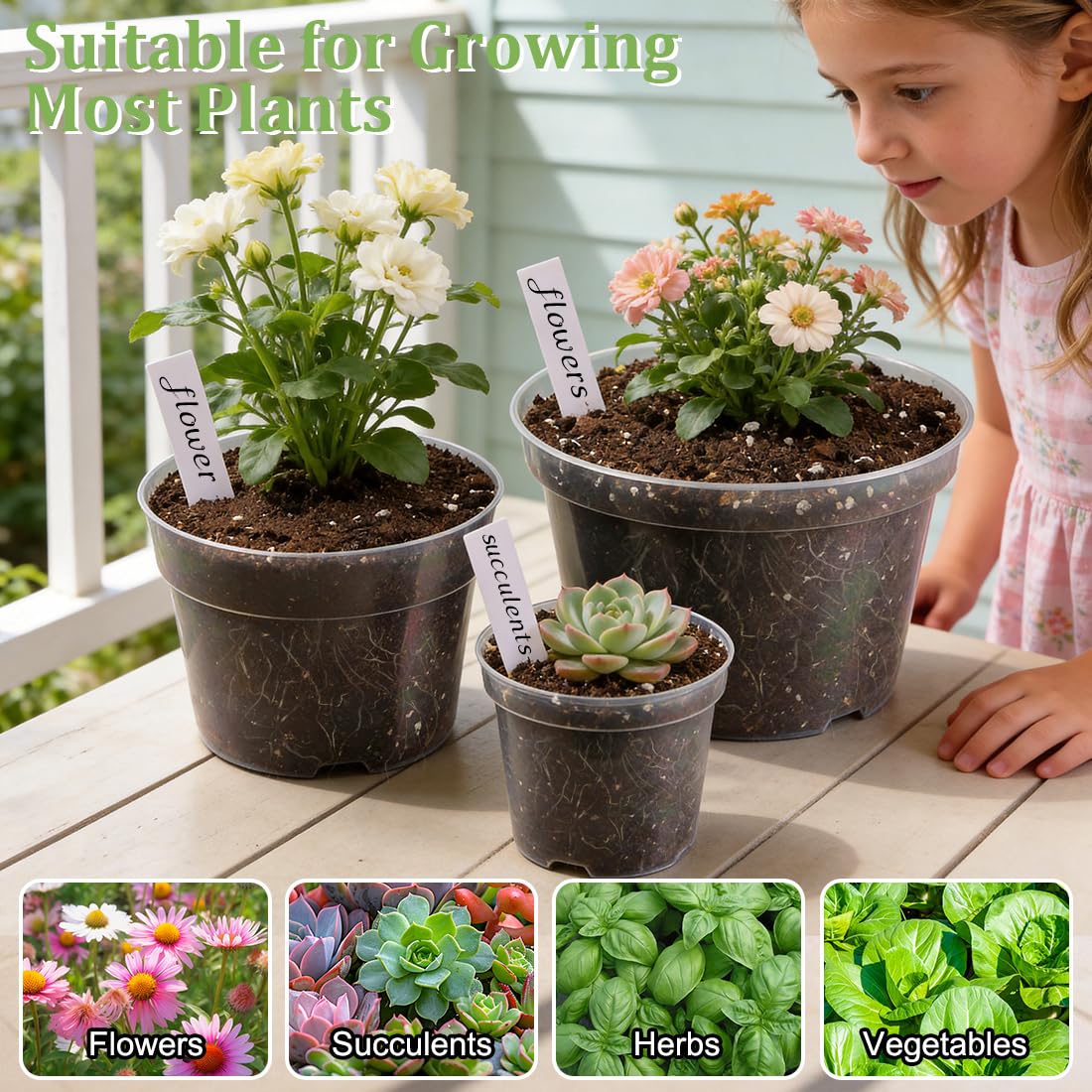 RooTrimmer 15 Pack 8/6/4 Inch Clear Nursery Pots with Drainage Hole, Transparent Plastic Plant pots, Sturdy Planting Starter Pots for Seedlings Herbs Flowers Vegetable (Clear-15P)