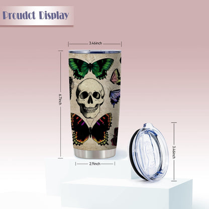 Evil Eye Butterfly Skull Gothic Witchy Tumbler,20 Oz Insulated Stainless Steel Iced Coffee Tumbler with Lid,Funny Travel Coffee Mug Cup Water Bottle,Goth Halloween Birthday Gifts for Women Men,1 Pcs