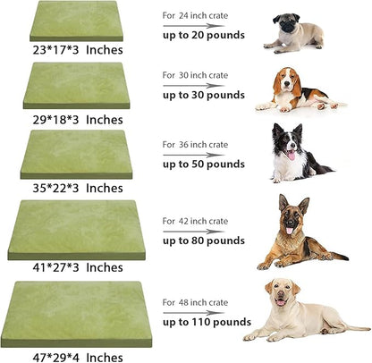 Dog Crate Bed Waterproof Deluxe Plush Dog Beds with Removable Washable Cover Anti-Slip Bottom Pet Sleeping Mattress for Large, Medium, Jumbo, Small Dogs, 29 x 18 inch, Green