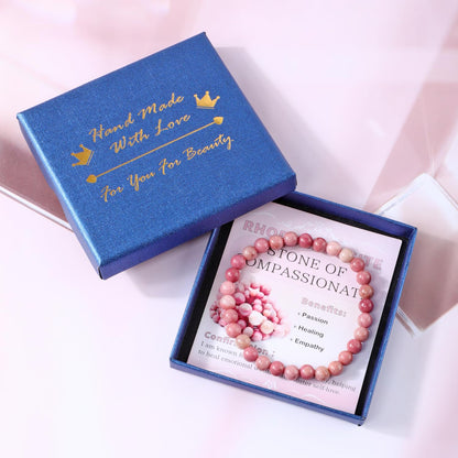 Bymitel 6mm Rhodochrosite - Handmade Reiki Gemstone Stretch Bracelet, Natural Beauty & Spiritual Essence, Crystal Healing for Unisex Adults