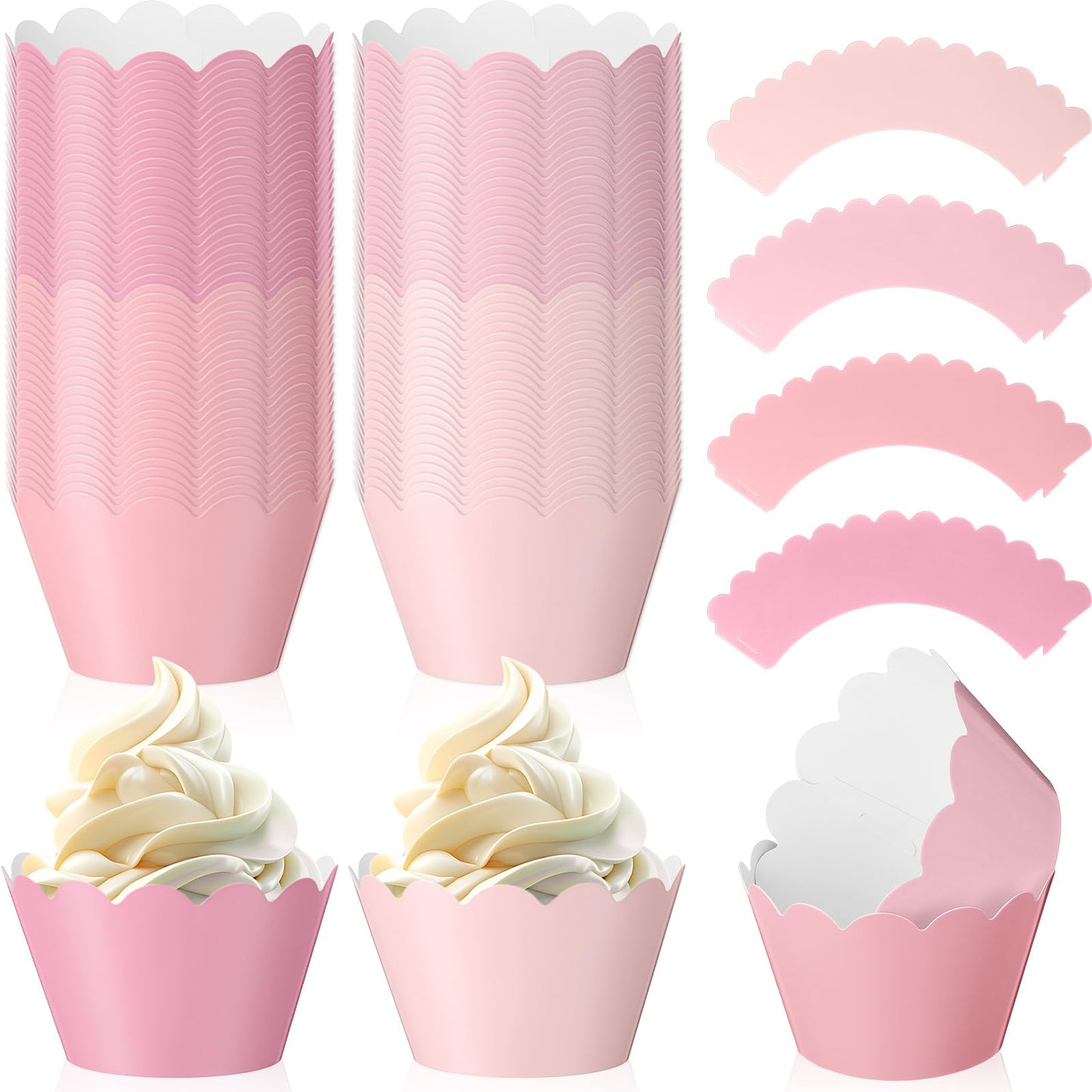 Vesici 100 Pcs Pink Cupcake Liner Pastel Cupcake Paper Wrappers Scalloped Baking Cups Bake Artistic Cake Cups Decoration for Mom Nurse Valentines Summer Wedding Birthday Tea Party Supplies