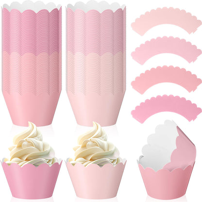 Vesici 100 Pcs Pink Cupcake Liner Pastel Cupcake Paper Wrappers Scalloped Baking Cups Bake Artistic Cake Cups Decoration for Mom Nurse Valentines Summer Wedding Birthday Tea Party Supplies