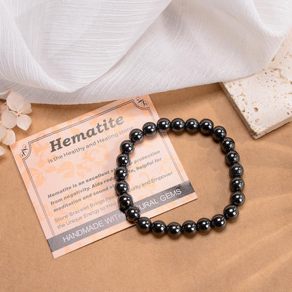 MASSIVE BEADS Hematite - Health and Healing Stone - Handmade Yoga Stretch Elastic Bracelet Natural Stone Crystal Healing Power Energy Gifts for Unisex Adult 8mm