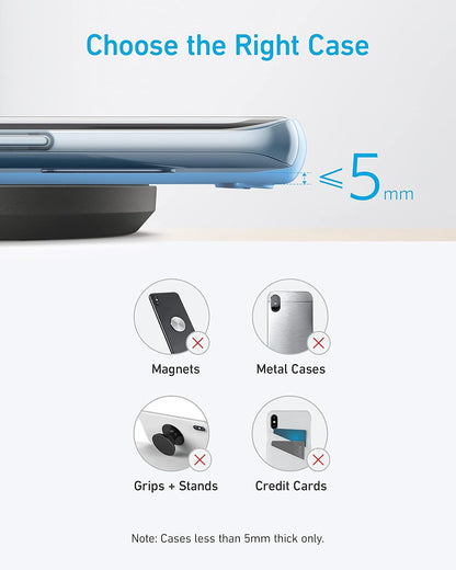 Anker 315 Wireless Charger (Pad), 10W Max Fast Charging - Compatible with iPhone 15/14/13 Series, Samsung S22, AirPods, Samsung Buds, Google Buds, and More - Wall Charger Not Included