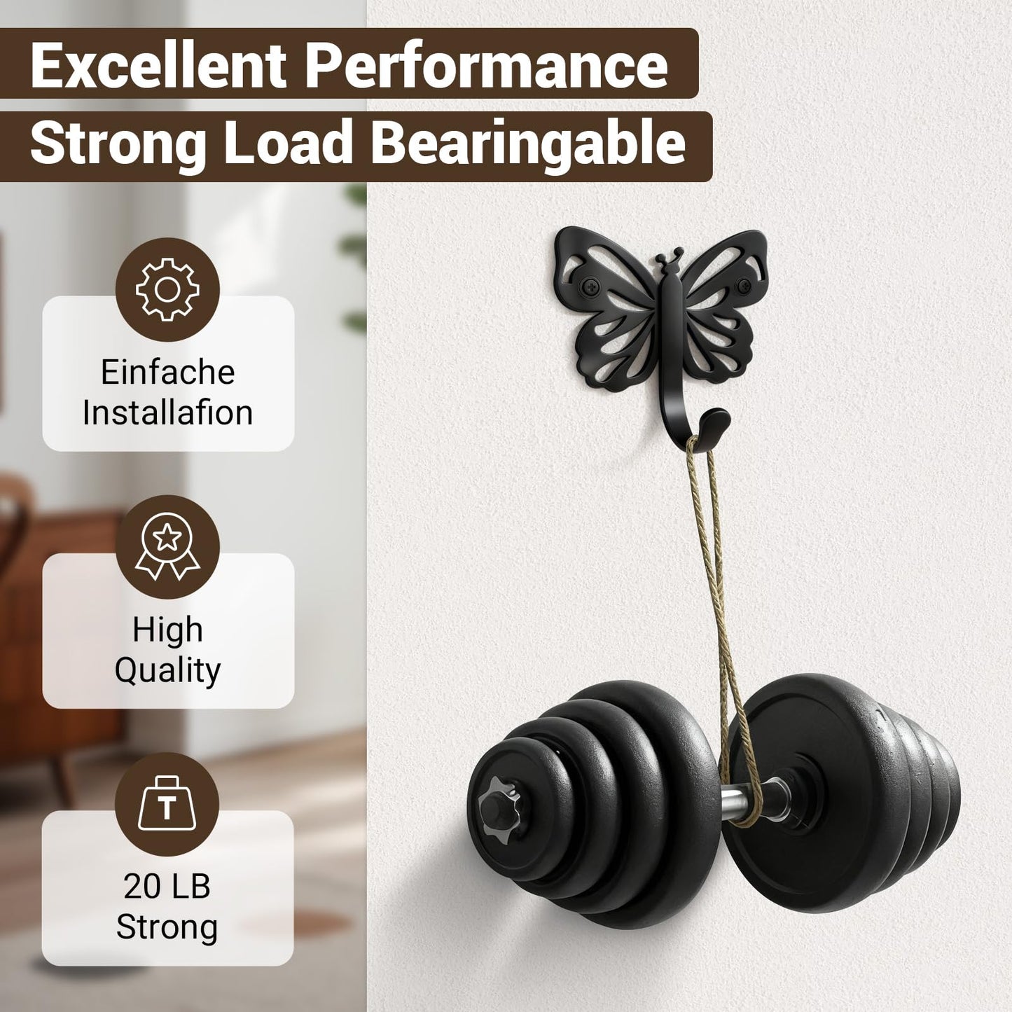 Butterfly Design Metal Hook for Both Screw Mounting and Strong Adhesive
