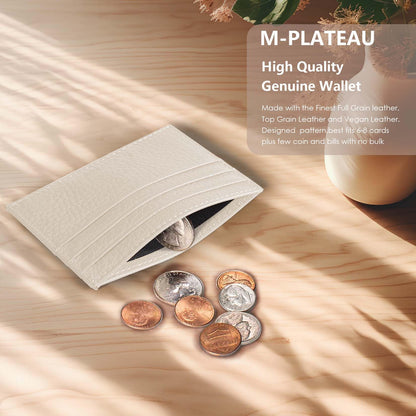 M-Plateau Credit Card Wallet, Super Slim Card Holder, Genuine Leather Wallet for Man and Women with 6 Card Slots and 1 Pocket (Off-White)