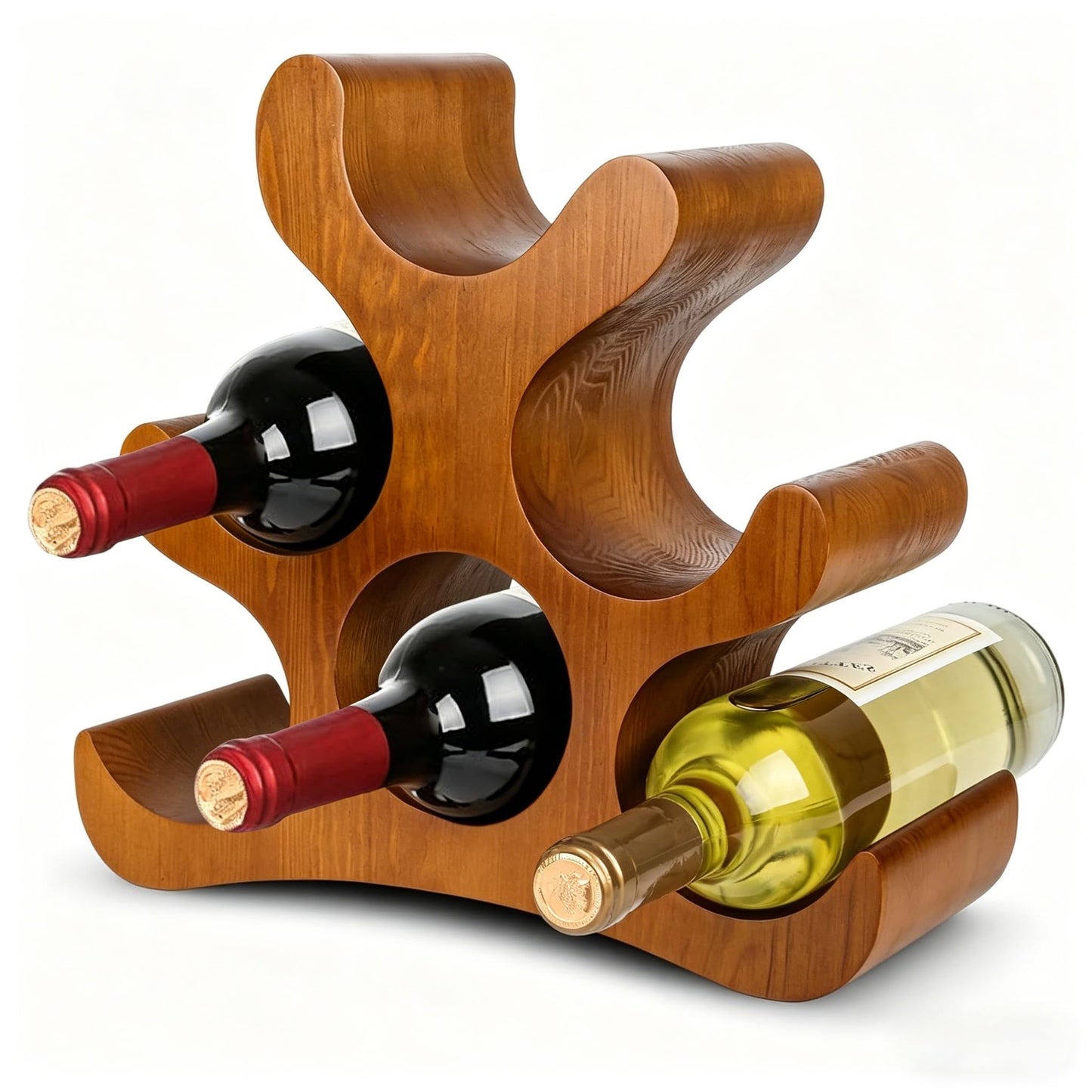 Zholp Solid Wood Countertop Wine Rack for 6 Bottles, Space-Saving Freestanding Design, Wooden Storage Holder Stand for Kitchen, Dining Room, Bar