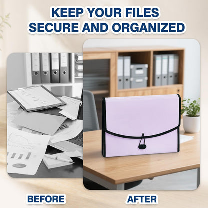 H4D 13-Pocket Accordion File Organizer with Mesh Pocket, Expanding File Folder with Tabs, Expandable Document Organizer for Home Office School, Letter Size, Pale Lilac