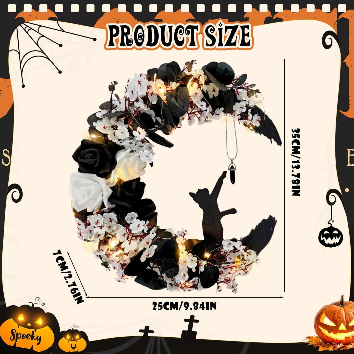 Halloween Wreath Decorations - Halloween Wreath for Front Door with Light