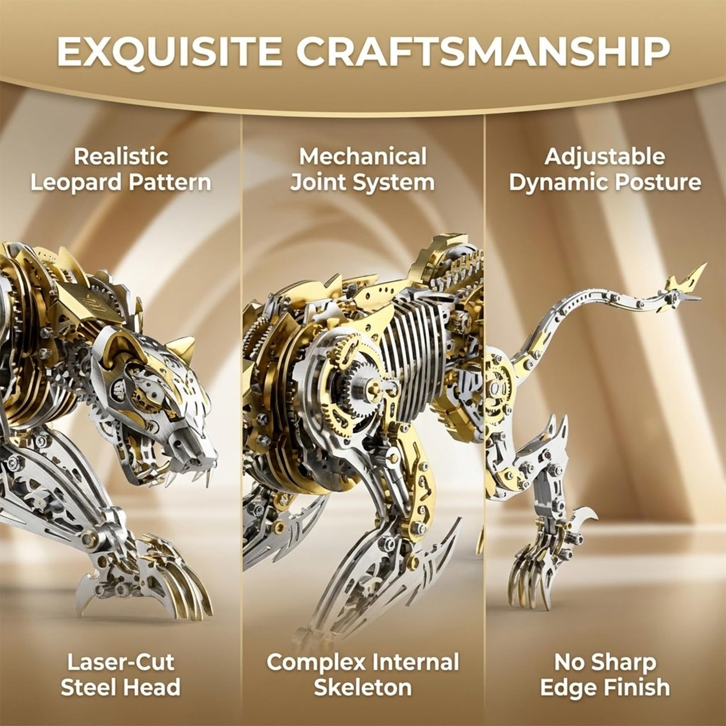 3D Metal Puzzle for Adults,Mechanical Cheetah Puzzle Building Set，3D Metal Model Kit, Brain Teaser Puzzles DIY Assembling for Stress Relief - A Collectible Gift for a man (Cheetah)