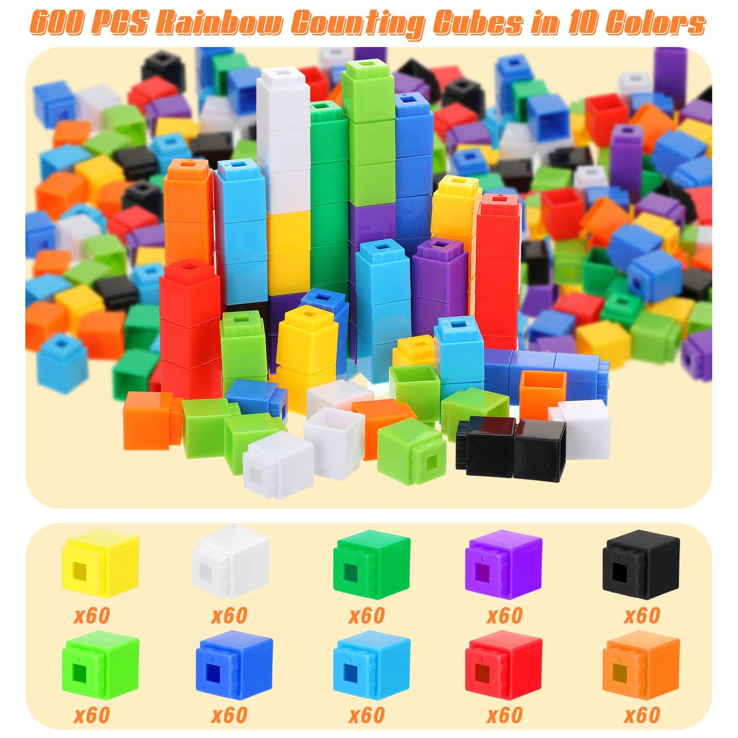 Shappy 600 Pcs Math Cubes Educational Counting Toy Math Manipulatives Connecting Counting Cubes Blocks for Learning Classroom Homeschool Supplies(Simple)