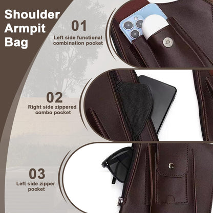 Wshxjzyay Double Shoulder Armpit Bag for Men, Anti-theft Bag with Double Shoulder Straps, Anti Theft Harness for Men Leather, Anti-theft Harness Wallet (Brown)