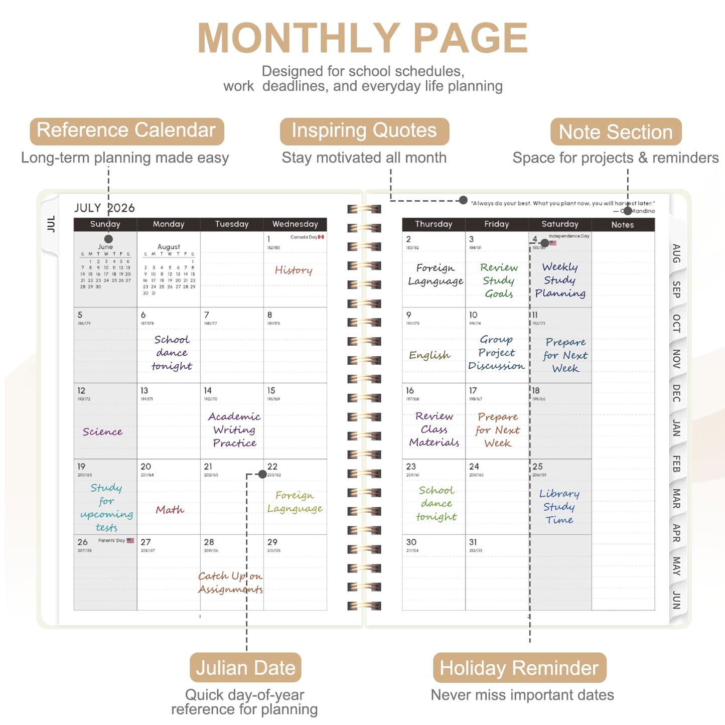 Planner 2026-2027, Weekly and Monthly Academic Planner, July 2026 - June 2027, Hardcover Calendar Agenda Book for School Year Planning, School Supplies for Teacher and Student, A5(6.3'' x 8.5'')