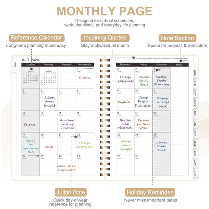 Planner 2026-2027, Weekly and Monthly Academic Planner, July 2026 - June 2027, Hardcover Calendar Agenda Book for School Year Planning, School Supplies for Teacher and Student, A5(6.3'' x 8.5'')