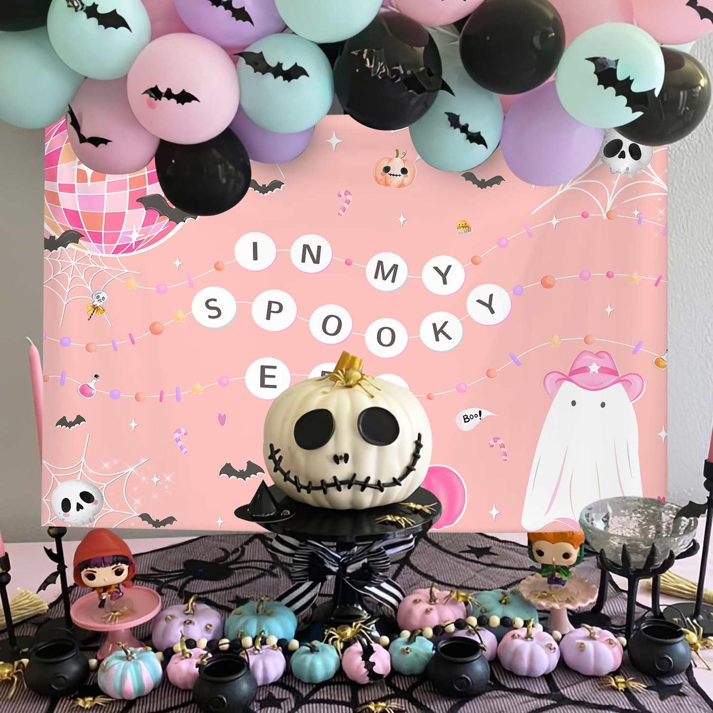MEHOFOND 7x5ft Halloween in My Spooky Era Backdrop Pink Ghost Groovy Hippie Birthday Party Glitter Disco Bachelorette Decorations Photography Background Banner Photo Booth Props