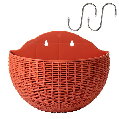 Hanging Planter Pot, Wall and Railing Hanging Planters with S Hooks, Half Round Imitation Rattan European Style Wall Flowerpot Rustic Decorative Flower Basket for Home Balcony(#21 * 16.5cm Brick red)