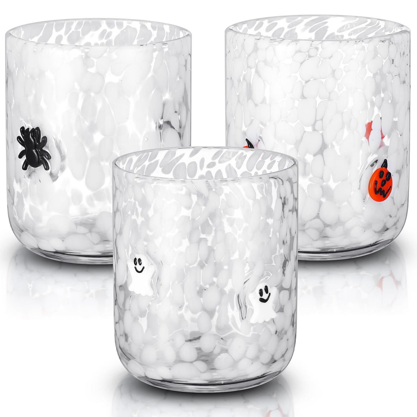 Reallnaive 3 Pcs Halloween Drinking Glasses Cups 14 oz Ghost Pumpkin Spider Icon Juice Glass Cups Halloween Stemless Wine Glasses for Holiday Drinkware Friends Lovely Gifts Party Decoration