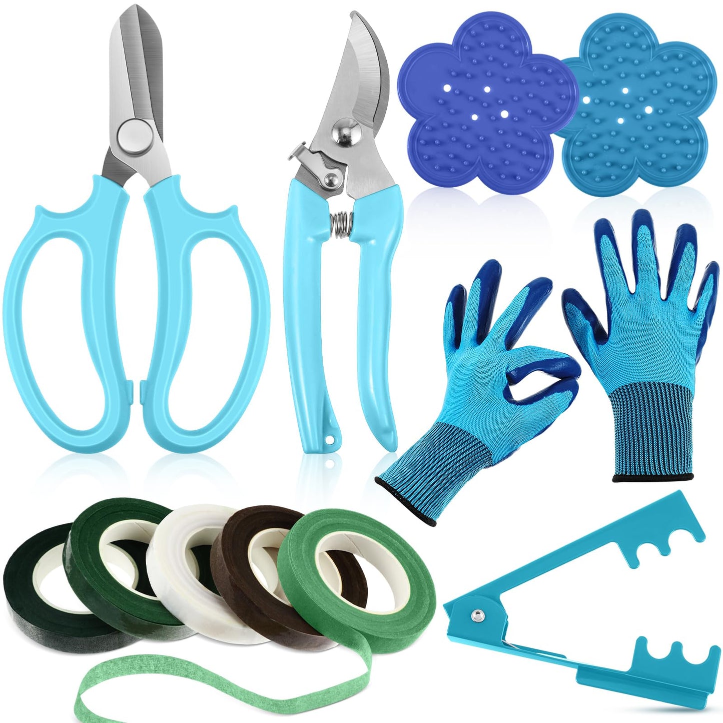 WILLBOND Gardening Gift Set for Women, Mother's Day Floral Arrangement Kit with Pruning Shears, Thorn Remover, Gloves and Floral Tape, Garden Tool Gift Kit for Mom, Wife, Garden Lovers(Blue)