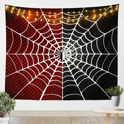 Manfei Spider Kids Tapestry White Spider Web Black Dots Wall Hanging for Boys Teens Adults Room Decor, Red and Black Wall Blanket Tapestries, Medium 59.1 x 59.1 Inches